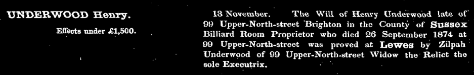 Probate record 1874 Henry Underwood Brighton